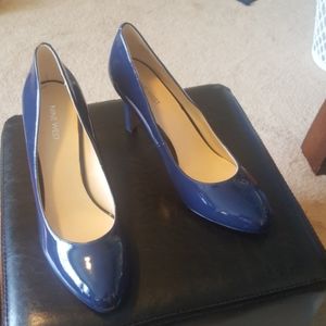 Patten Leather Navy Blue Heels